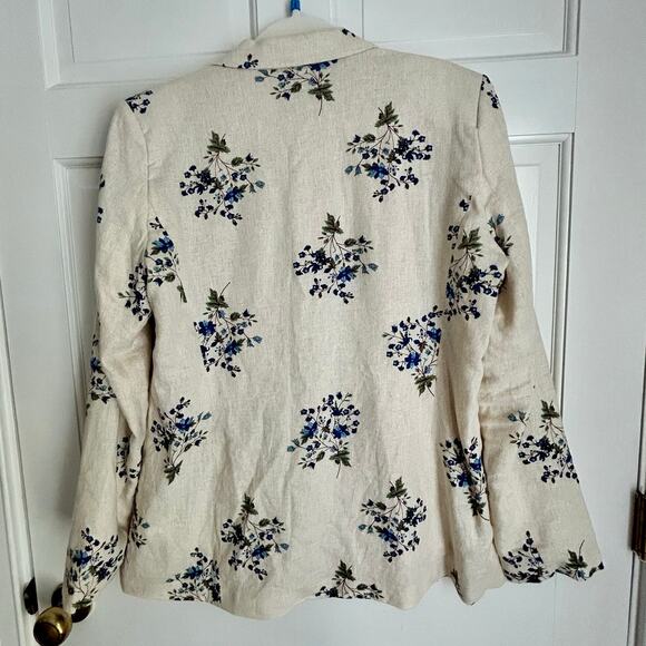 NWOT Joie Blue Floral Print Linen Blend Jacket Blazer Size Large - Picture 5 of 5